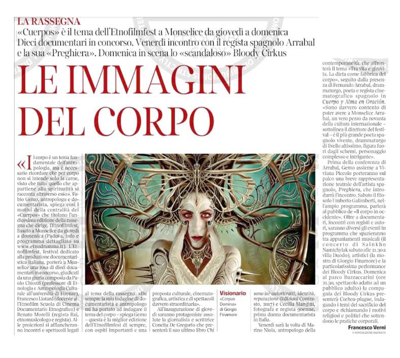 CorriereDelVeneto 29Maggio2018 Articolo su EtnoFilmFest con Mostra di Giorgio Finamore 1 2